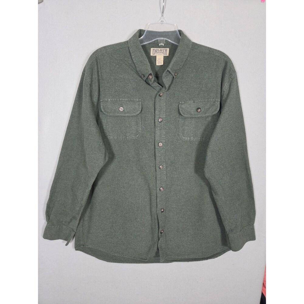 Duluth Trading Co Flannel Shirt Mens XLT Olive Green Long Sleeve Outdoor Hiking